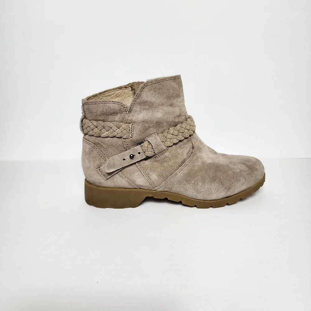 Teva Delavina Ankle Boots Womens 5.5 Tan Heeled Braided Strap Suede Leat…